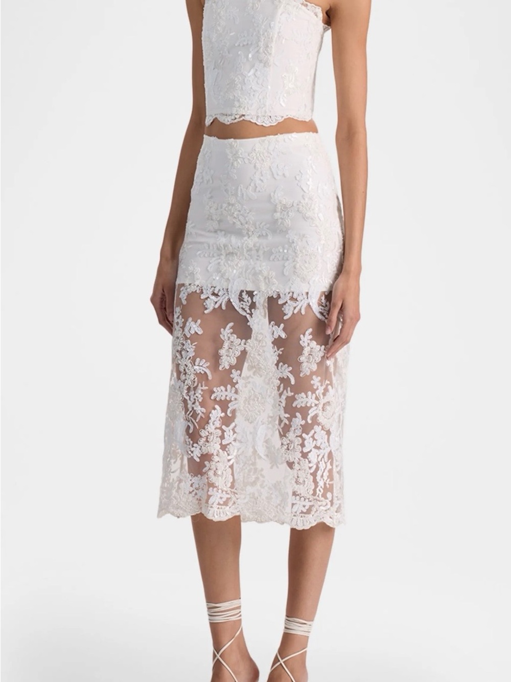 White Lace Sequin Strapless Crop Top - Picture 5 of 5